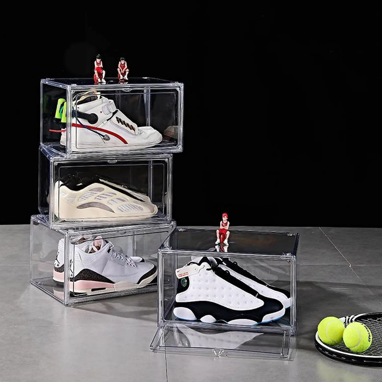 

Fits US Size 15 Clear Acrylic Shoe Boxes 3 Pack Stackable Sneaker Box Container Magnetic Side Open Shoe Organizer