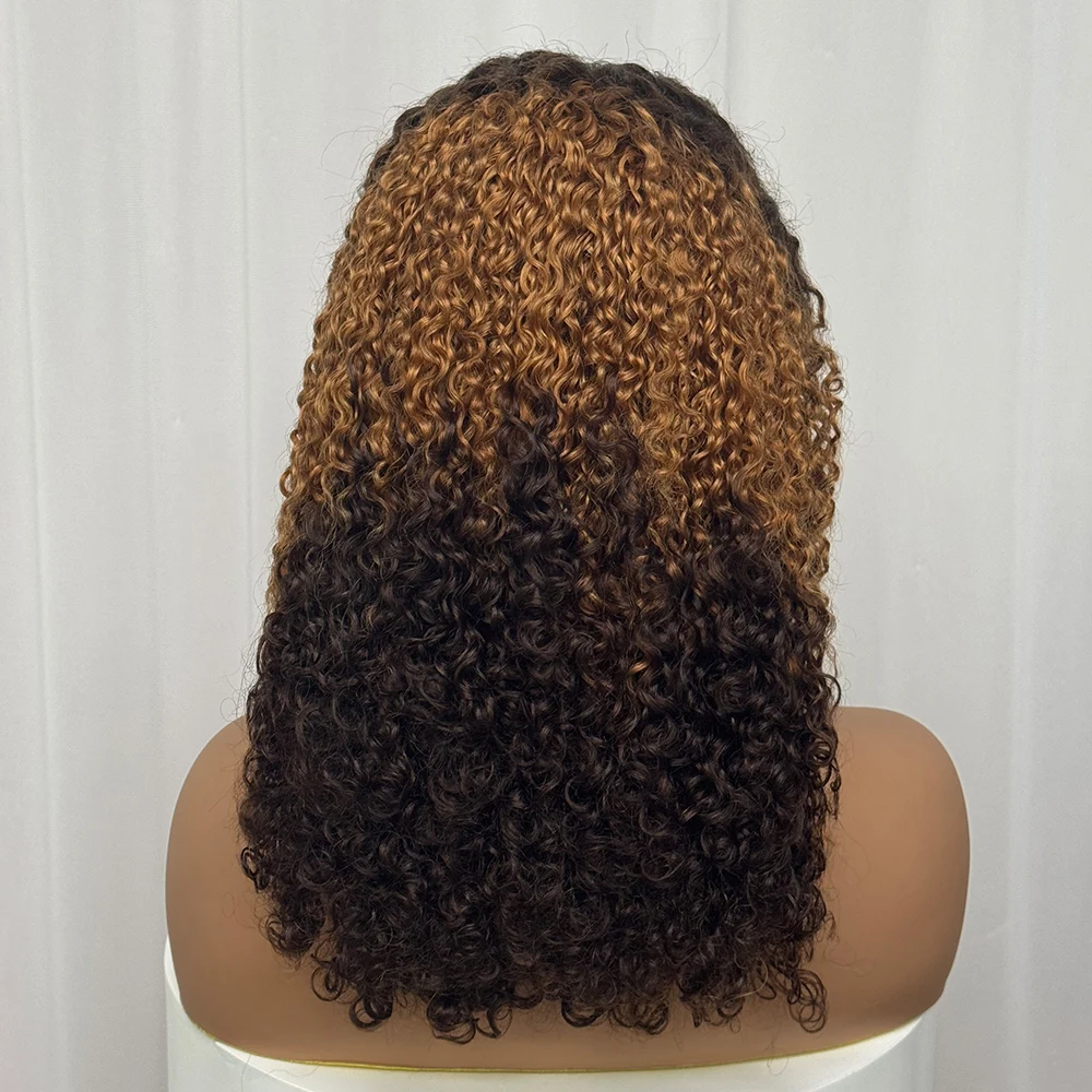 300% Density Burmese Full Pixie Curly Hair Wig Ombre Bob Human Hair Wig 13x4 Transparent Lace Front Wig for Black Women 16 inch