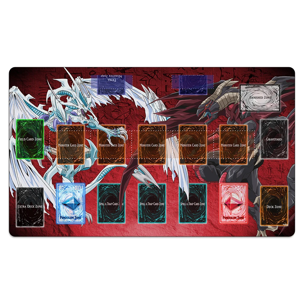 

White Dragon VS Black Dragon Card Playmat Game Playmat for Beginner&Advanced Player Standard Natural Rubber Playmat+Portable Bag