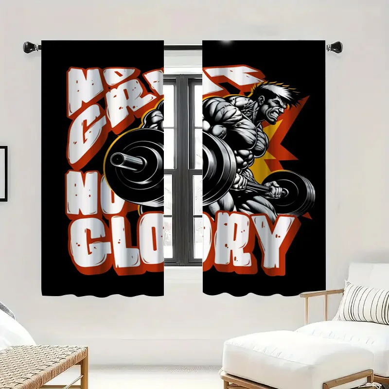 No Pain No Glory" Fitness Curtains - Motivational Gym Design, Perfect for Home Gyms & Bedrooms, Sporty 6