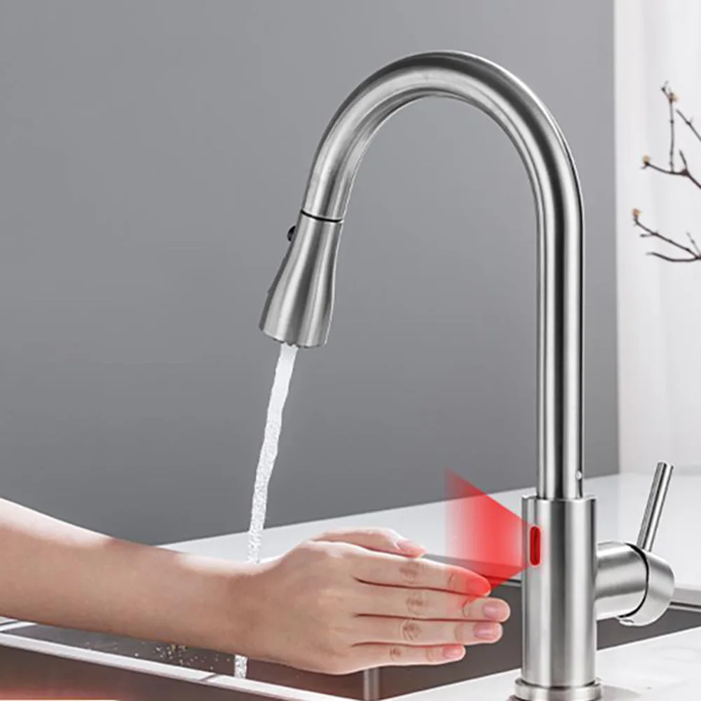 Tianview Kitchen Spring Pullout Faucet Infrared Sensor Water Washbasin