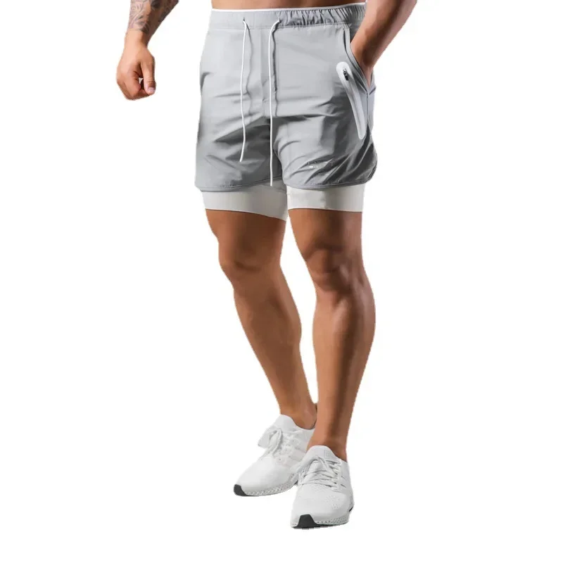 Men's Sporty Casual Shorts Double Layer for Basketball Fitness Sweat Absorbent Quick Dry