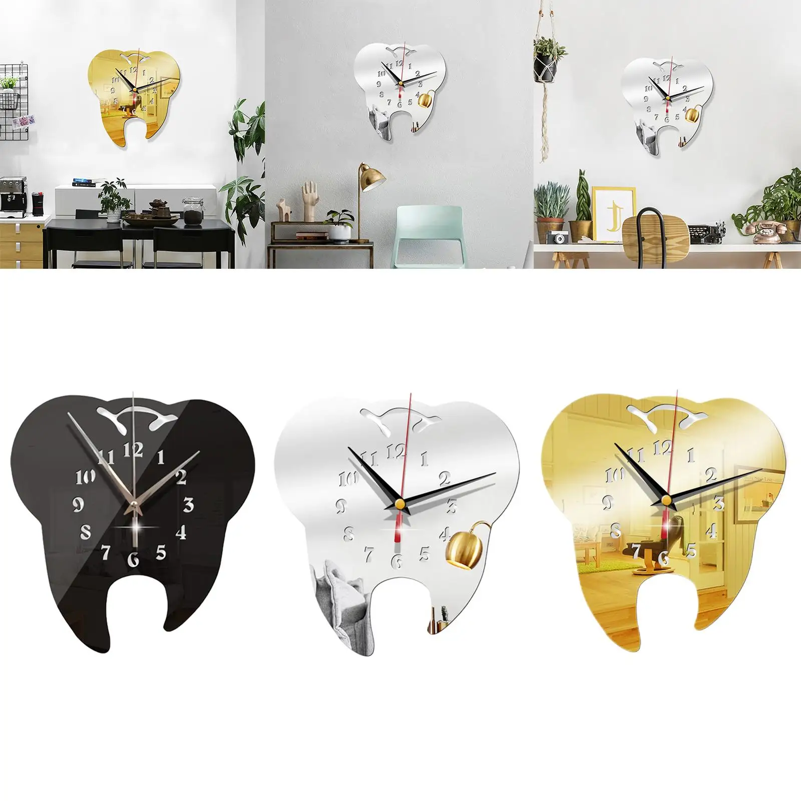 Acrylic Wall Clocks Clock Battery Operated Silent Shaped Mirrored Arabic Number for Decor Office Classroom Kitchen