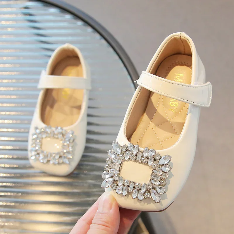 Girls Princess Mary Jane Shoes Spring Luxury Diamante Patent Leather