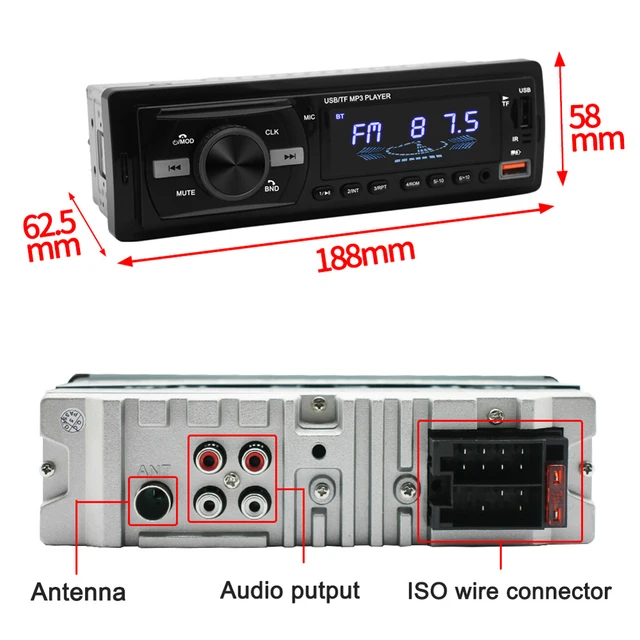 USB Port Radio Auto Player mit 7 Bunte Lichter Auto Multimedia-Player  Bluetooth-kompatibel Touchscreen MP3 Musik Player