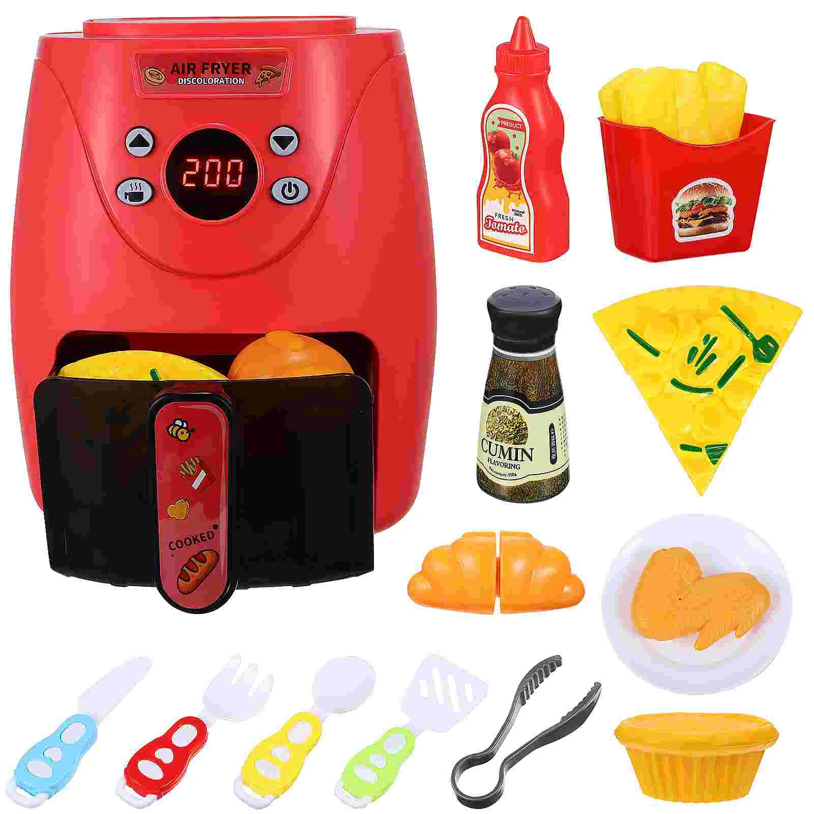 Mini Tomato Color Changing Air Fryer Toy Kitchen Playset Pretend Plaything Set Air Fryer Model Prop Kids Toys Role Play Food