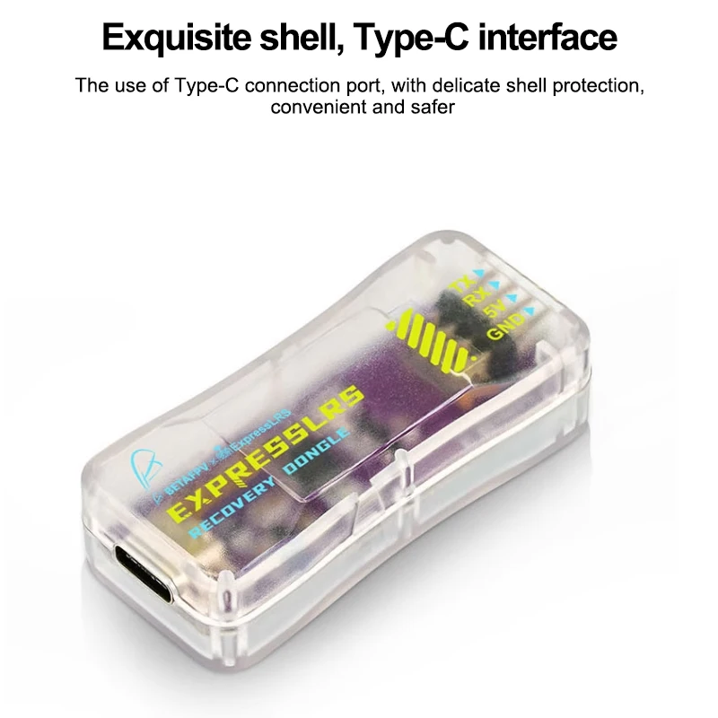 Dongle de récupération ExpressLRS CP2102 USB Type-C branché sur un ordinateur, prêt pour mise à jour du firmware ELRS