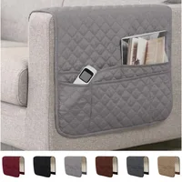 1PC Water Repellent Sofa Armrest Cover Double Pocket Sofa Side Cover Solid Color Plaid Chair Armrest Storage Bag for Living Room 1