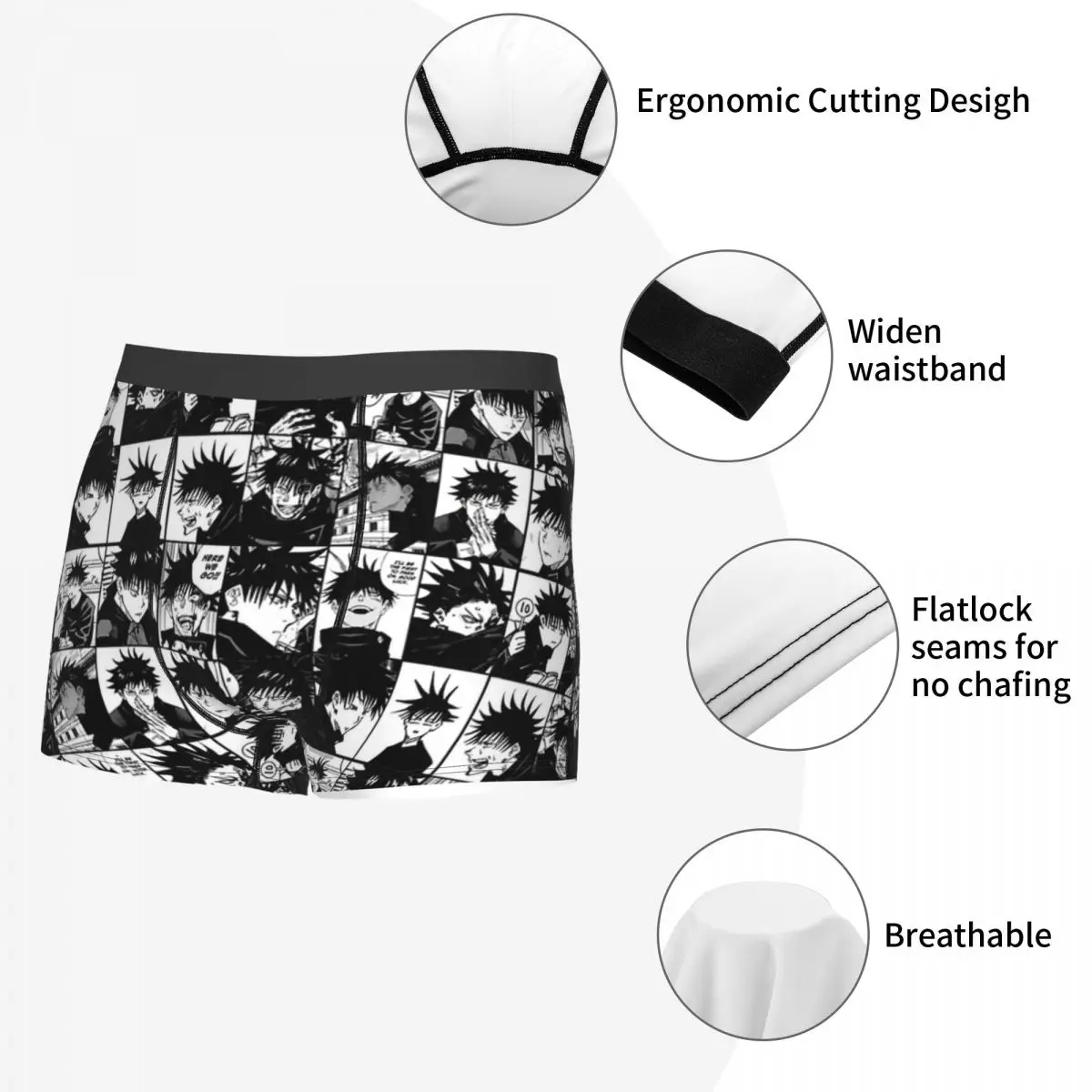 Jujutsu Kaisen,Fushiguro Megumi Manga Collage Underpants Breathbale Panties Male Underwear Print Shorts Boxer Briefs