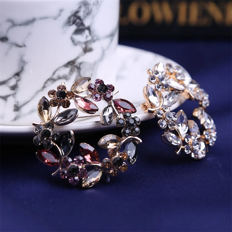 Leaf Ring Rhinestone Brooch Corsage Collar Pin Jewelry Clothing Accessories