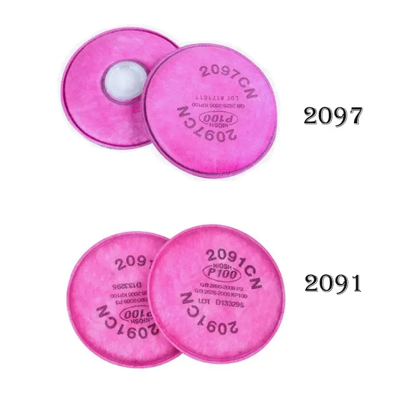 Filtres à charbon 2097 pour demi-masque, vue latérale détaillant l'épaisseur et la grille.