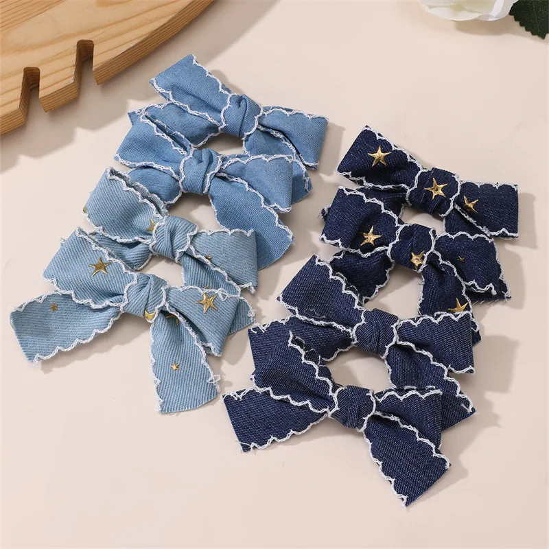 2/8pcs/set Star Denim Bow Hair Clips – Alligator Clips for Double Ponytails, Cute & Versatile Everyday Essential.