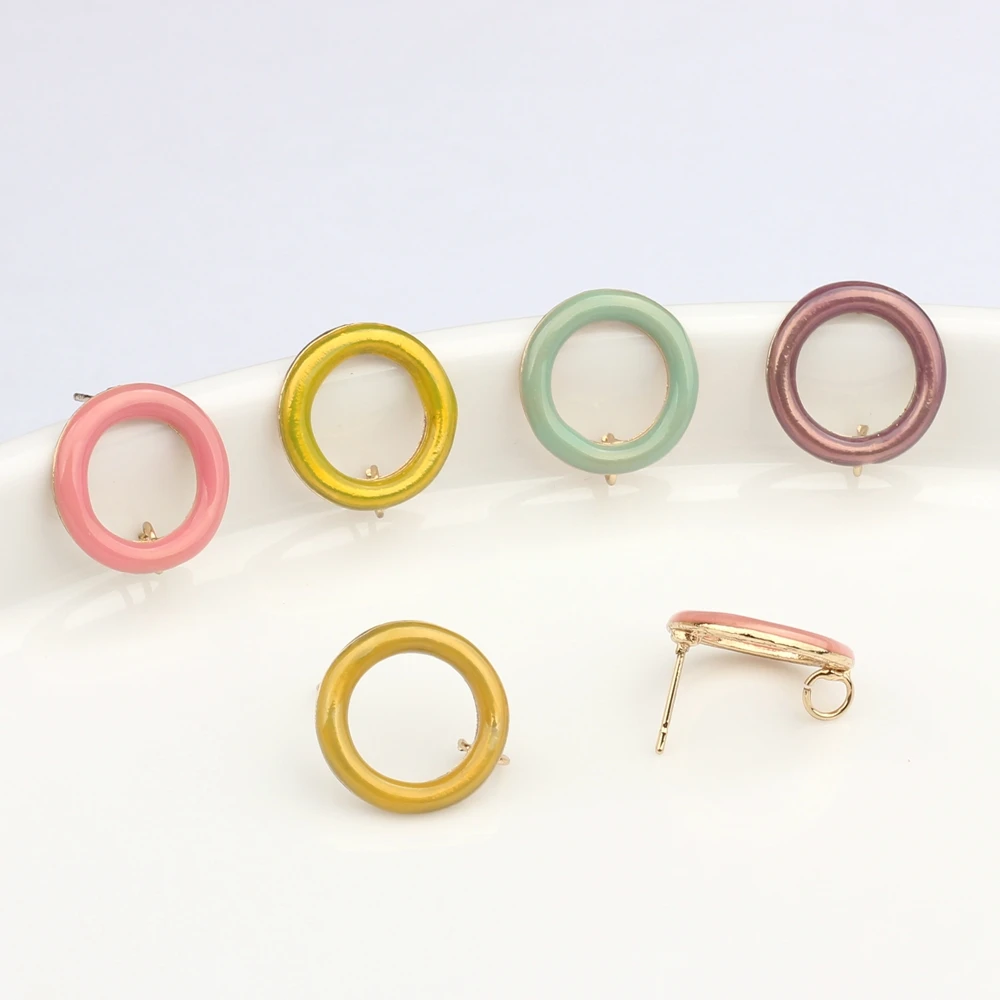 

Zinc Alloy Colorful Enamel Round Circle Base Earrings Connector Charms 18mm 6pcs/lot For DIY Drop Earrings Making Accessories