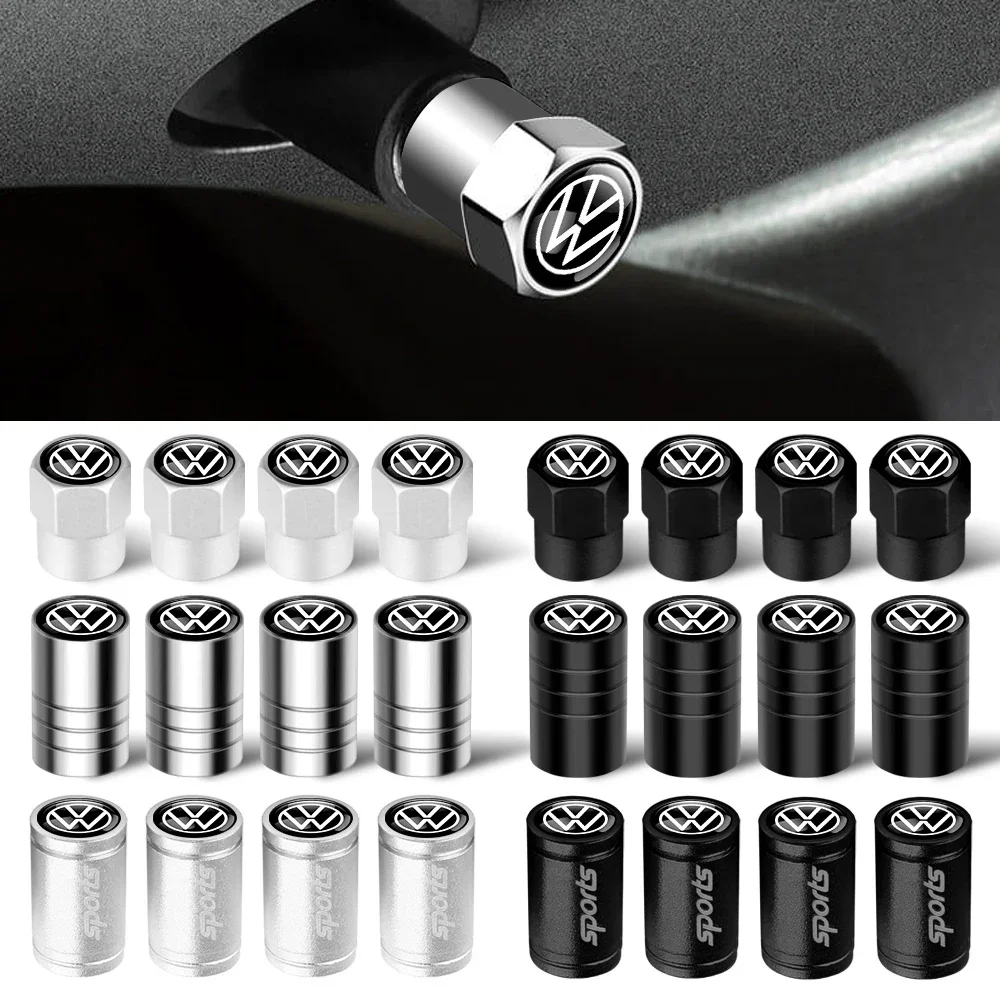Tire Valve Caps 4Pcs Car Metal Wheel Tire Valve Stem Caps Rim Accessories For Volkswagen VW GTI R Golf 7 Polo Tiguan Passat Jetta Lavida Rline