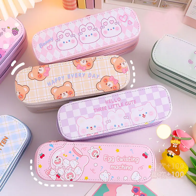 Cute Kawaii Pencil Case For Girls Double Layer Large Pencil Bag