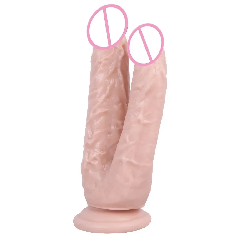 Double Dildos Female Masturbation Double Penetration Vagina Anus Big Penis Suction Cup Sex Toy Strap on Two Dildo sex toys