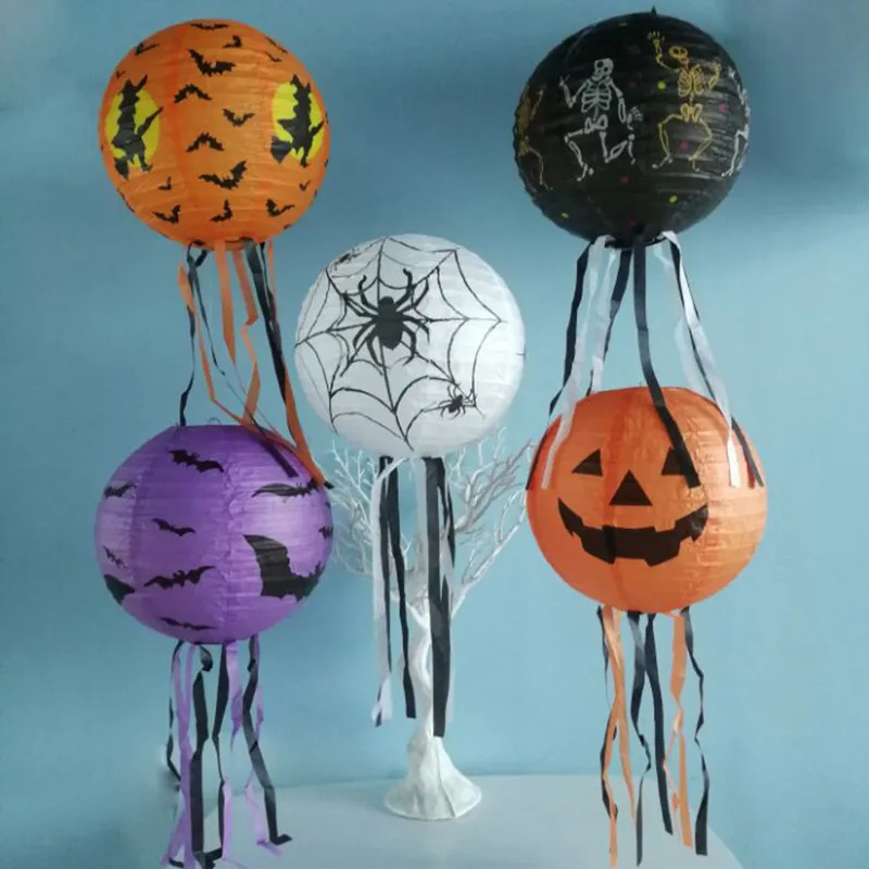 

25cm Halloween Paper Lantern Funny Pumpkin Ghost Tassels Lantern Hanging Pendant Horror Props Halloween Party Outdoor Home Decor