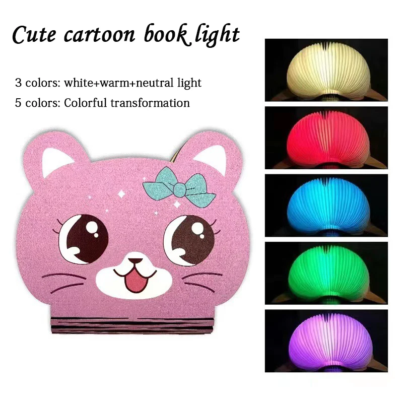 

3D Folding Creative LED Night Light RGB Color USB Recharge Wooden Book Light Decor Bedroom Desk Table Lamp for Kid Brithday Gift