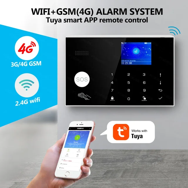 KERUI G34 Tuya Smart 4G WIFI Alarm System for Home Security Alarm Host with Door and Motion Sensor Smart Life APP Support Alexa 3