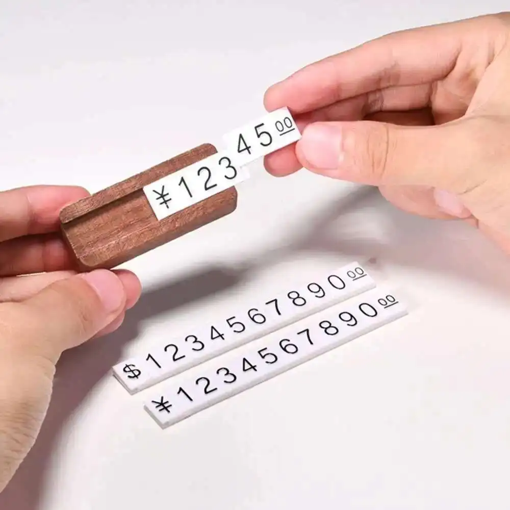 나무 미니 가격 큐브 디스플레이 보석 가격 태그 번호 달러 Rmb 위안 통화 블록 스틱 흰색 검정색 문자