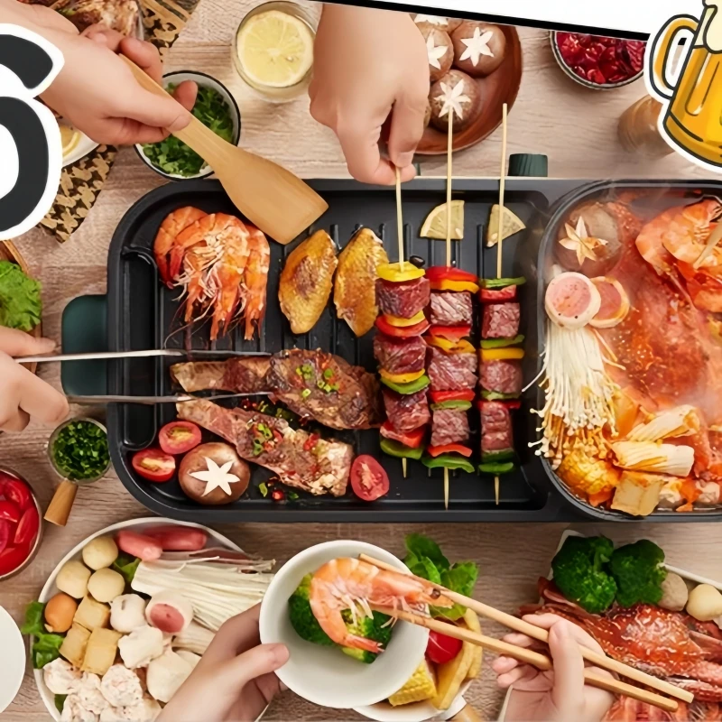 Midea 220V Shabu Shabu All-in-One Deepened Multifunctional Household Shabu Smokeless Grill Pan Roast Fish Roast Meat 4