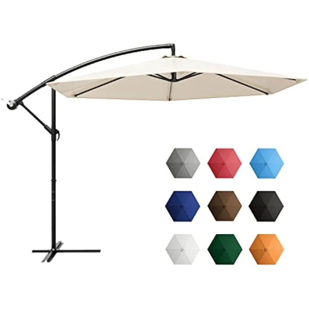 Greesum Offset Umbrella 10FT Cantilever Patio Hanging Umbrella Outdoor Market Umbrella with Crank and Cross Base (Beige)