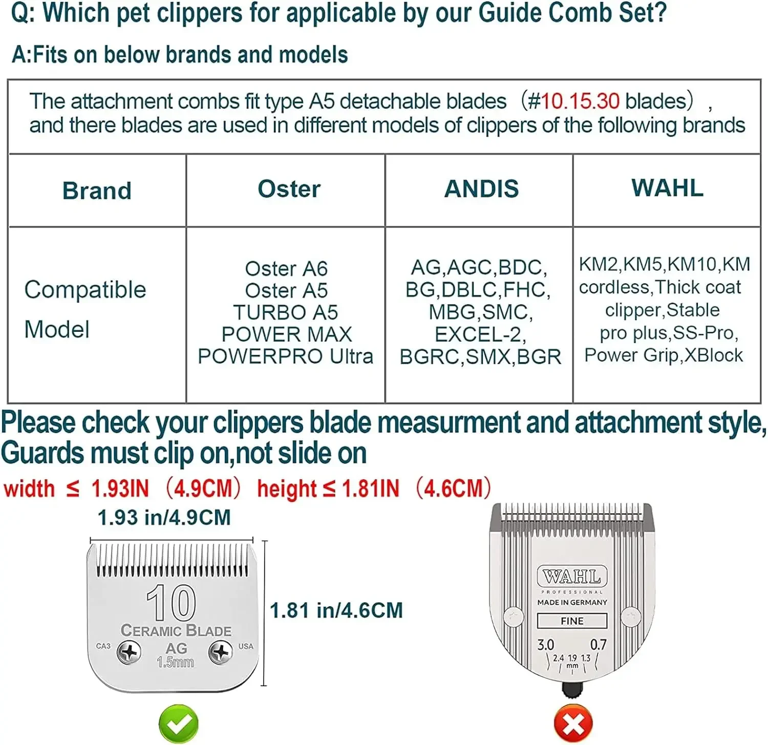 9pcs Animal Stainless Steel Guide Comb Set 10#/15#/30# Detachable Blade Fit Andis Oster A5 Wahl KM Series Clipper animal attachment comb