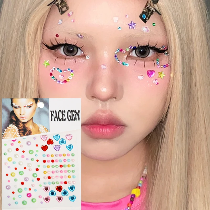 

Colorful Love Heart Face Jewels Pearl Eyeshadow Stickers Self Adhesive Face Body Eyebrow Crystal Diamond Nail Sticker Decoration