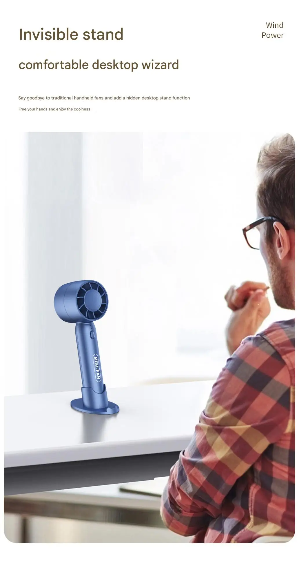 Turbo handheld small fan USB charging mini outdoor portable lightweight desktop stand with long-lasting battery life image 6