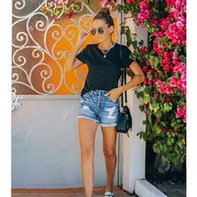 

Women Denim Shorts Spring Summer Vintage Loose Hole Jeans Women Casual Mid Waist Pocket Denim Shorts Streetwear Vintage Shorts