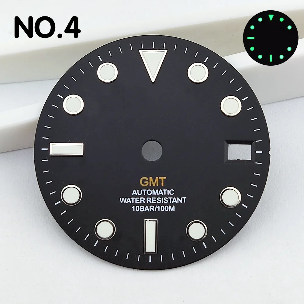 28.5mm dial GMT dial fits NH35 watch green luminous watch parts replacement parts high quality dials