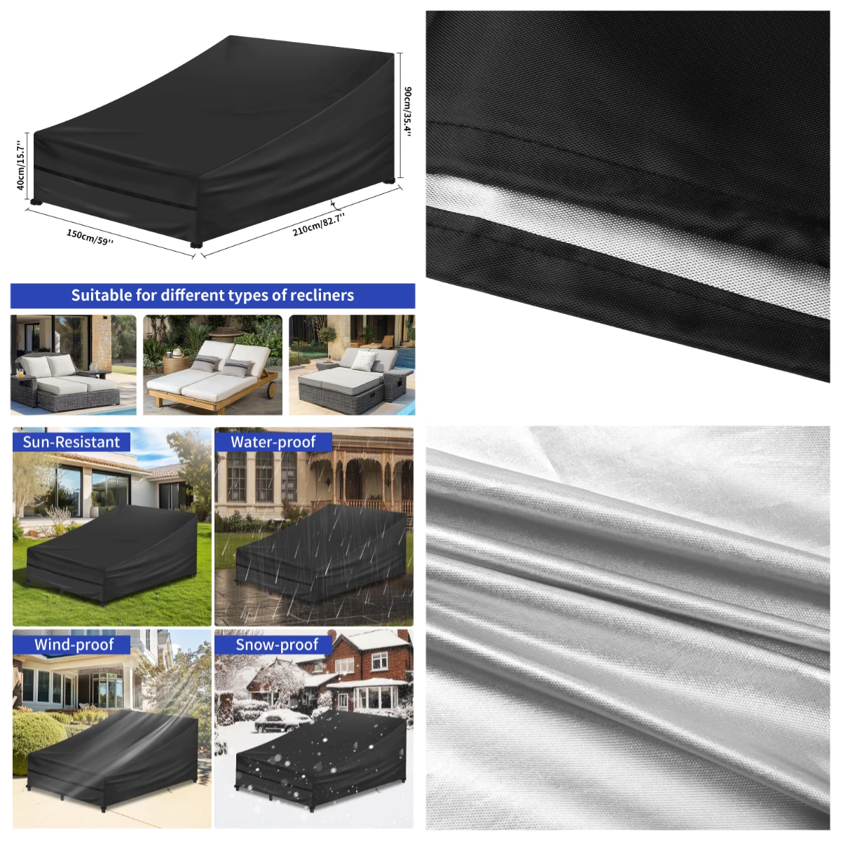 210D Oxford Rattan Sunbed Covers for Sun Loungers Stacking Cover Waterproof Sun Lounger Cover Anti UV Reclining Chair Covers 5