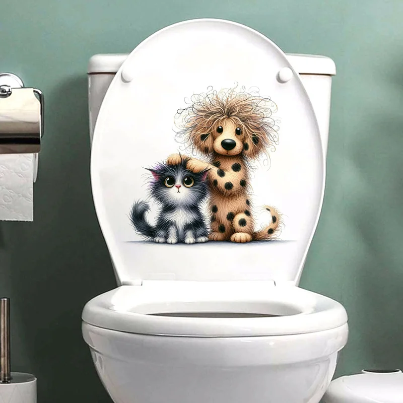 Funny Cat Dog Toilet Stickers Decorative Wall Stickers Home WC Decoration Sticker For Bathroom Self-Adhesive Decals