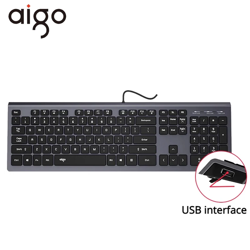 Клавиатура Aigo V700 Проводная ультратонкая полноразмерная с интерфейсом USB