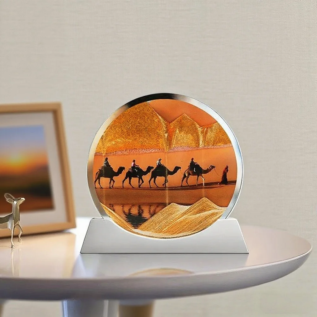 Sandscape Moving Sand Art Picture Desert Snow Landscape Quicksand Craft Round Hourglass Flowing Sand Painting Home Decor Gifts
