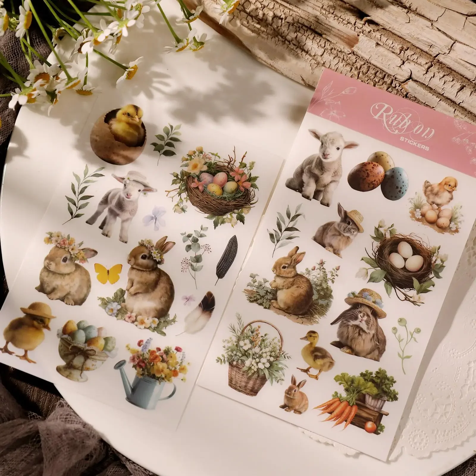 2 Sheet Happy Easter RUB ON Transfer Stickers Cute Bunny Farm Egg Flower Stickers DIY Photo Album Scrapbooking Craft Sticker