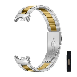 Stainless Steel Replacement Strap for Smart Bands - Metal Bracelet Accessory (Silver - Gold)