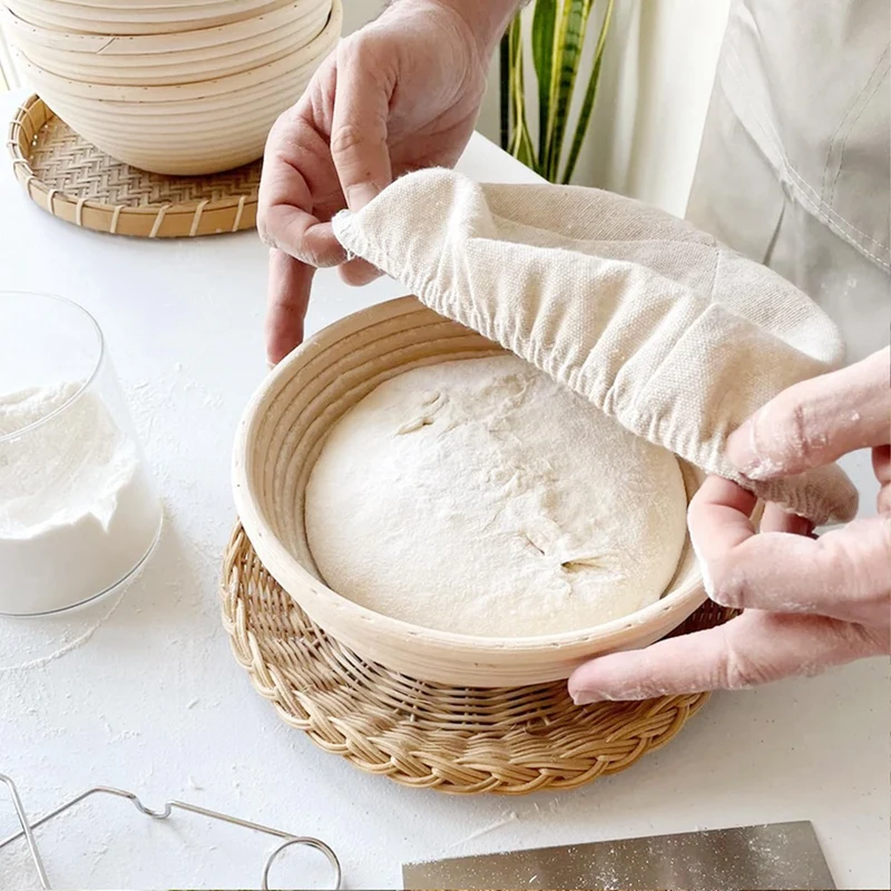 LUDA Bread Protection Basket, Dough Protection Basket Round Handmade Rattan Basket, Handmade Bread Making Kit 23X8cm
