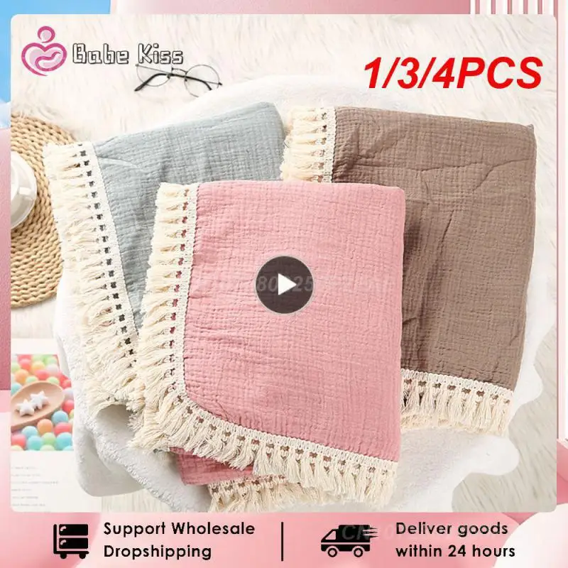 

1/3/4PCS Baby Blankets Newborn Muslin Cotton Swaddle Wrap Baby Tassel Receiving Blanket Infant Sleeping Quilt Bed Cover