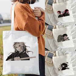 Shopping Bags Demon Slayer's Blade Tote Bag Woman Anime Canvas Shoulder Shopper Women's Boutique Summer Designer Handbags Bolsas
