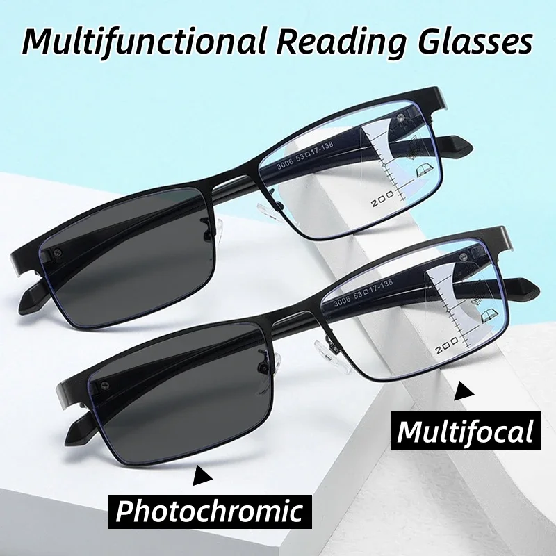 Men Business Progressive Multifocal Presbyopia Eyewear Fashion Color Changing Reading Glasses Women UV400 Far Sight Eyeglasses