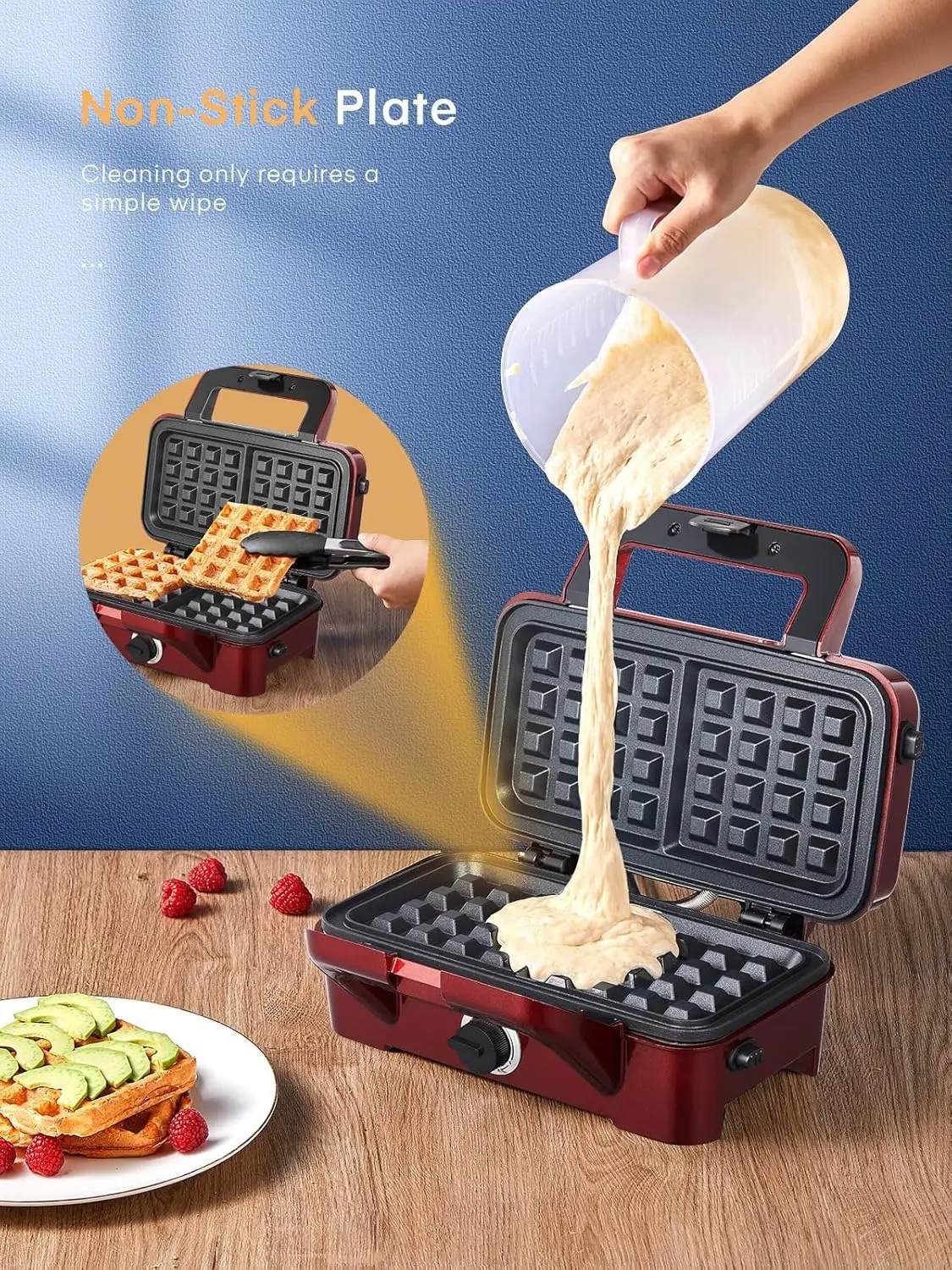 3 in 1 Waffle Maker with Removable Plates, 1200W Panini Press with Interchangeable Non-Stick Plates, Indicator Lights, NEW USA 5