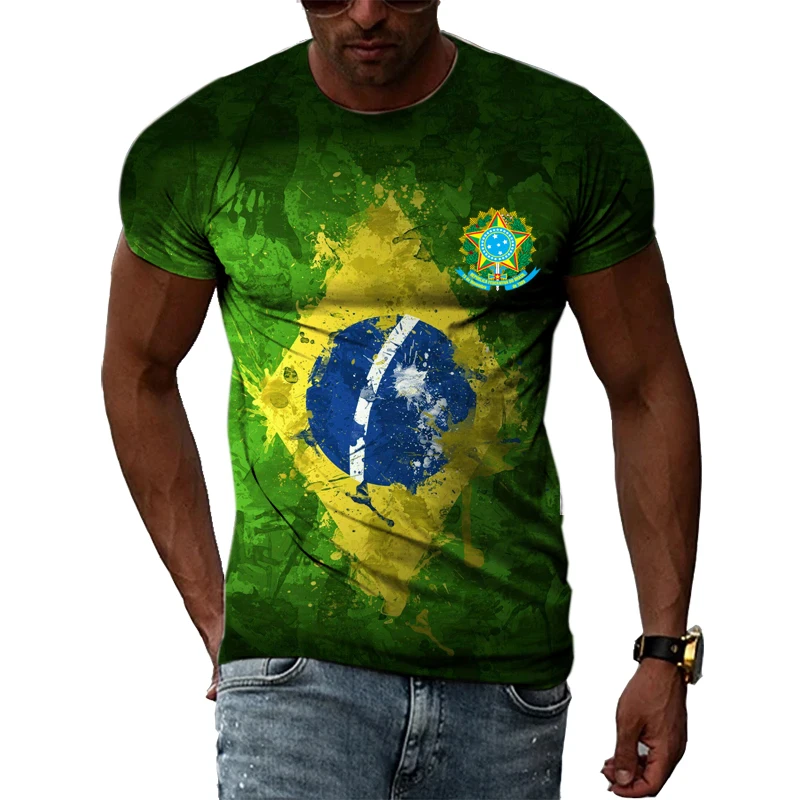 Brazilian Flag 3D Print Short Sleeve T Shirt