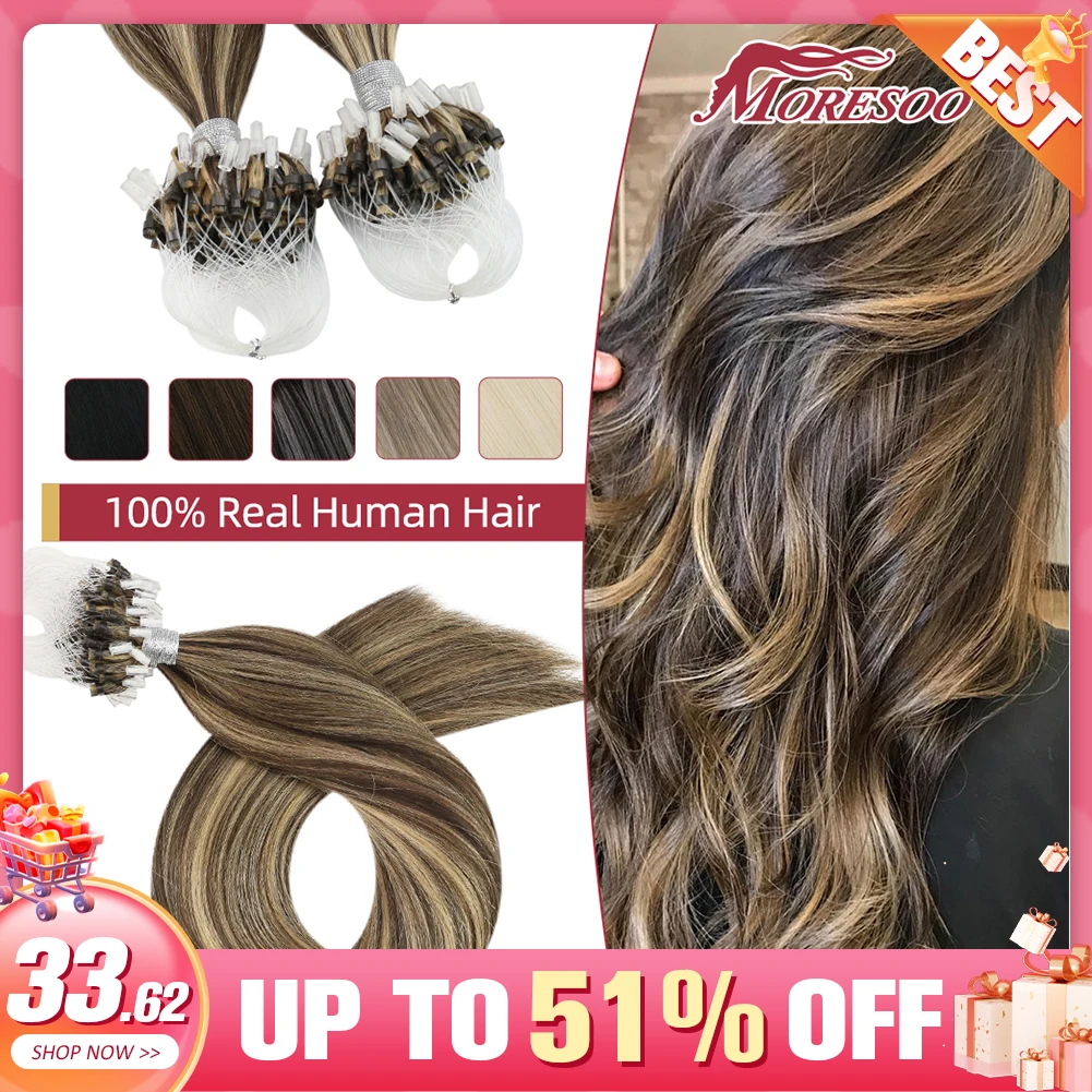 Moresoo Micro Link Hair Extensions Human Hair 1G/1S Remy Natural Micro Ring Extensions Brazilian Straight Loop human hair extensions