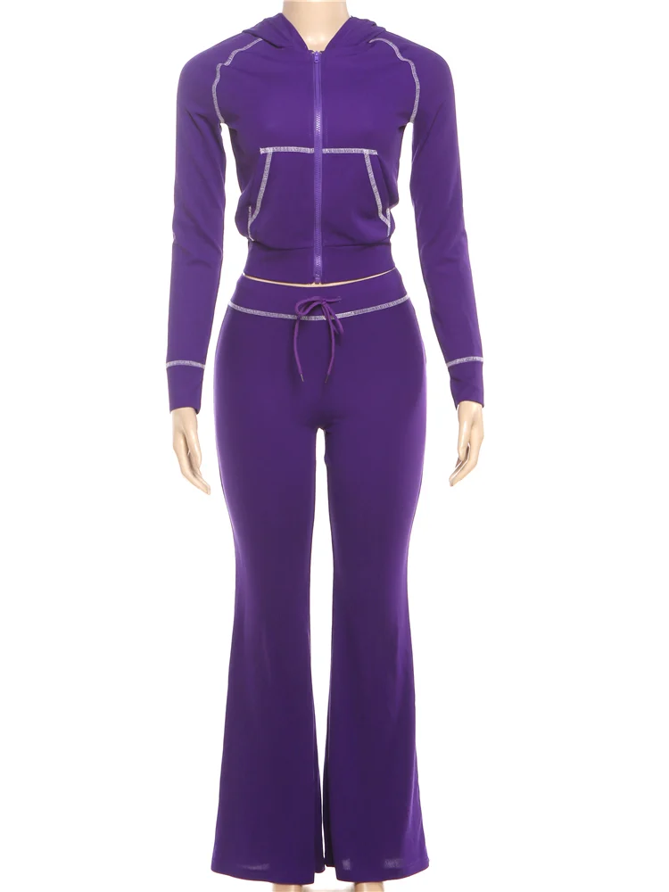 Nibber Sporty Casual Tracksuit 2 Piece Set Woman Zip Cardigan Full Sleeve Hooded Jacket+Drawstring Pants Daily Style Outfits