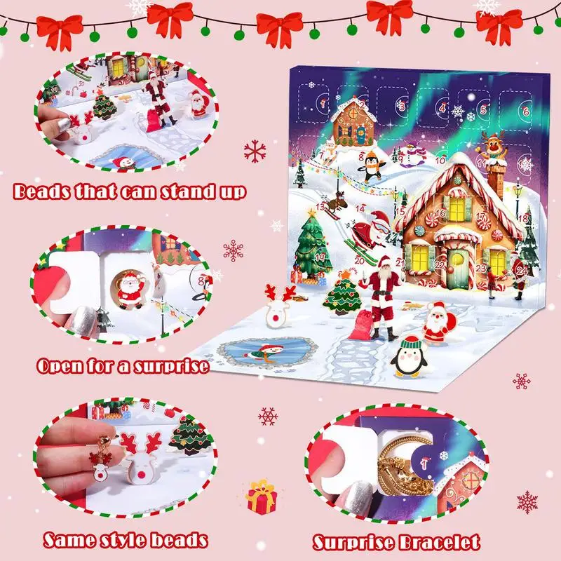 Christmas Ornaments Advent Calendar Bracelets Handmade Beaded Bracelet Set Advent Calendar xmas Girls 22 Charm