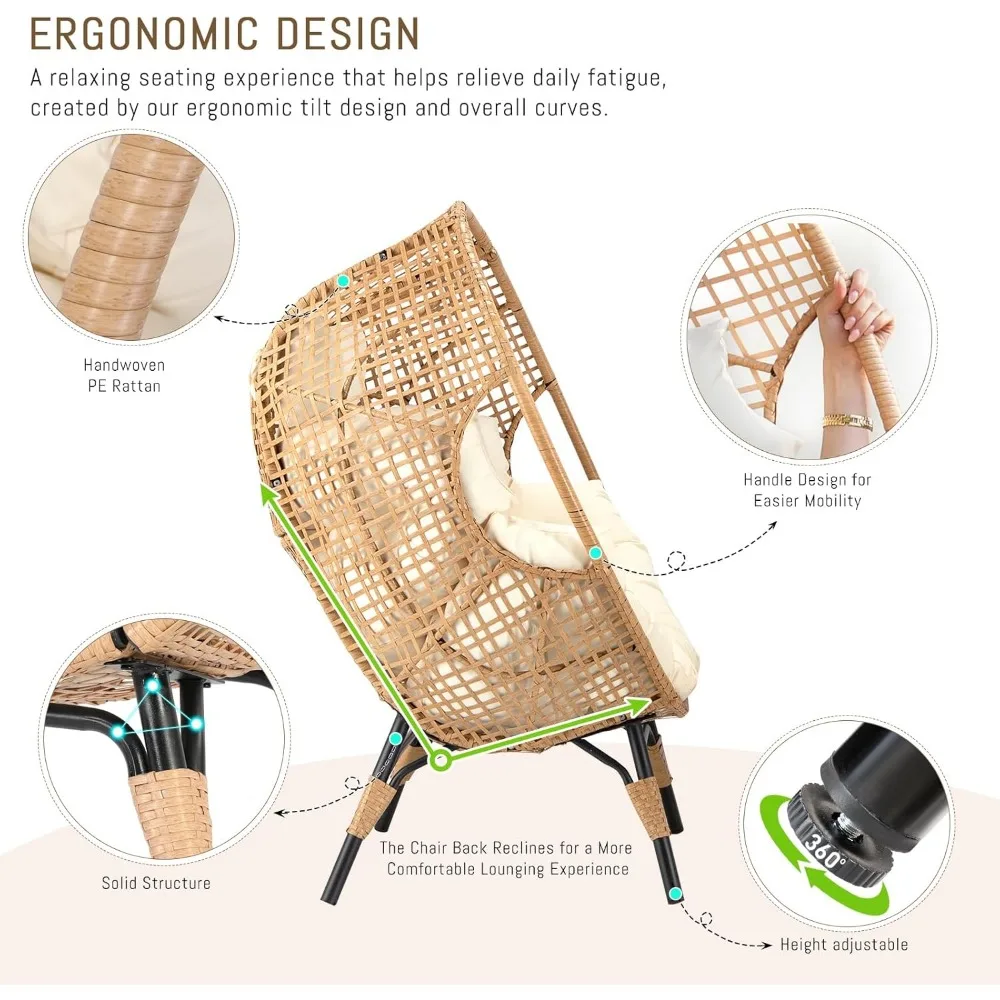 Egg Chair with Footrest Outdoor Wicker Patio Egg Chairs with Ottoman for Indoor Bedroom Outside Porch Deck Backyard Garden 4