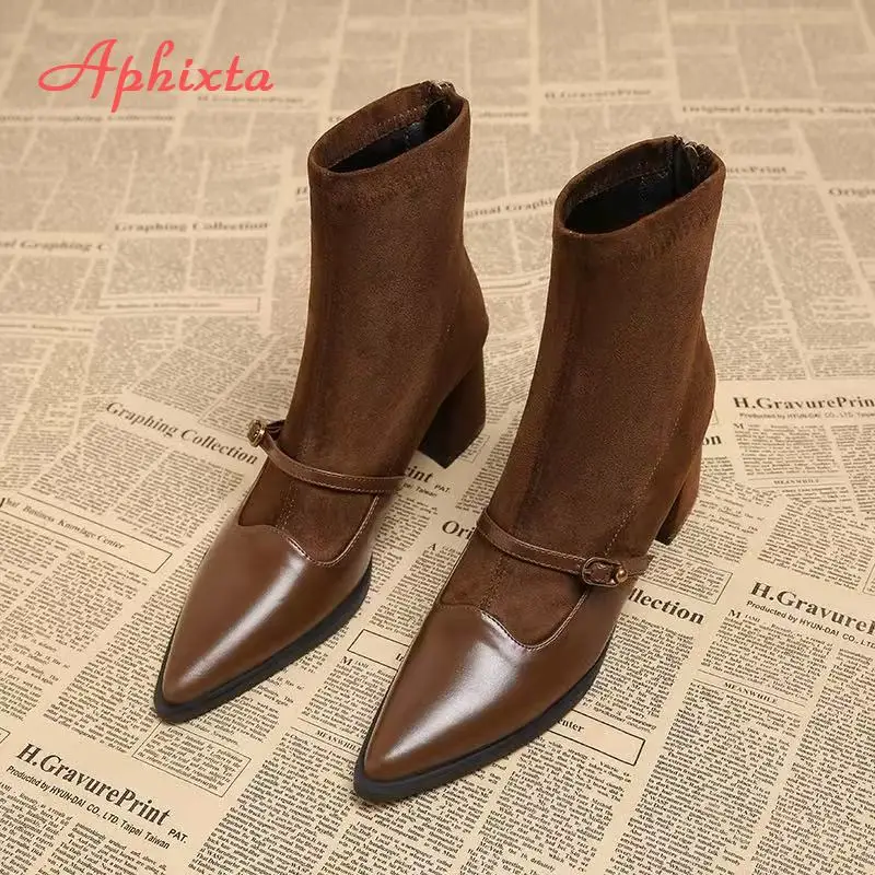 Aphixta Pointed Toe Sexy Women Ankle Boots 5cm High Heels Woman Shoes Back Zipper Fashion Woman Boots Shoes Big Size 42 Footwear