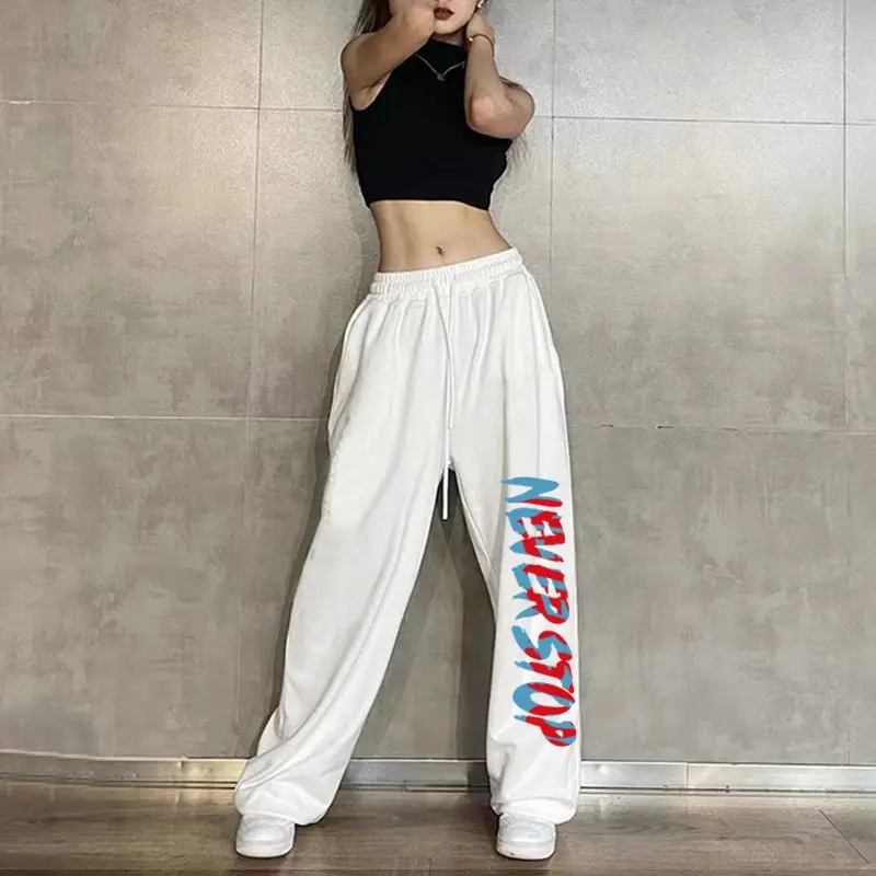 Streetwear Fashion Women Casual Jogging Sweatpants Spring Autumn New Hip Hop Elastic Waist Letter Loose Sports Wide Leg Trousers