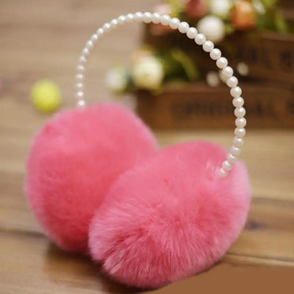 Warm earmuffs Fur earmuffs Women plush imitation pearl faux rabbit fur ear warmers